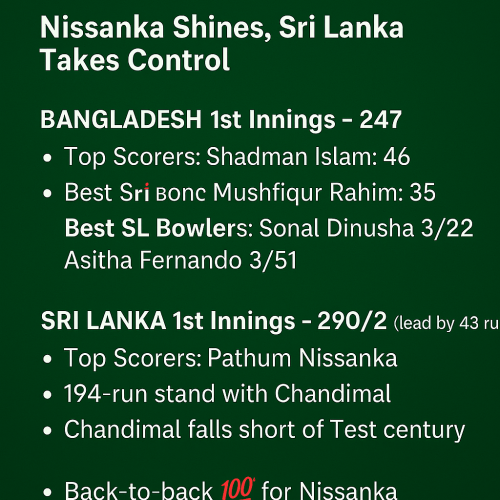 sl vs ban day 2 test match summary